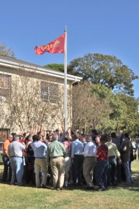 Pikes Gather Around the Flag Pole to Sing Down in Old Virginia